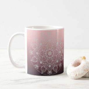 Blume, Blätter, Mandala, Weiße Spitzen, rosa Kaffeetasse