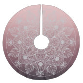 Blume, Blätter, Mandala, Weiße Spitzen, rosa Polyester Weihnachtsbaumdecke (Vorderseite)
