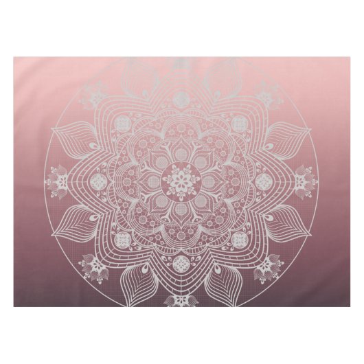 Blume, Blätter, Mandala, Weiße Spitzen, rosa Tischdecke (Vorderseite (Horizontal))