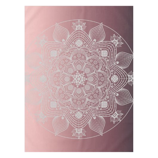 Blume, Blätter, Mandala, Weiße Spitzen, rosa Tischdecke (Vorderseite)