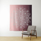 Blume, Blätter, Mandala, Weiße Spitzen, rosa Wandteppich (Beispiel)