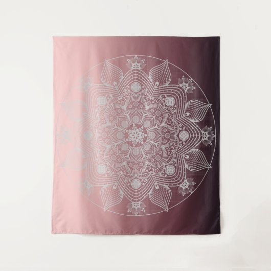 Blume, Blätter, Mandala, Weiße Spitzen, rosa Wandteppich (Vorderseite)