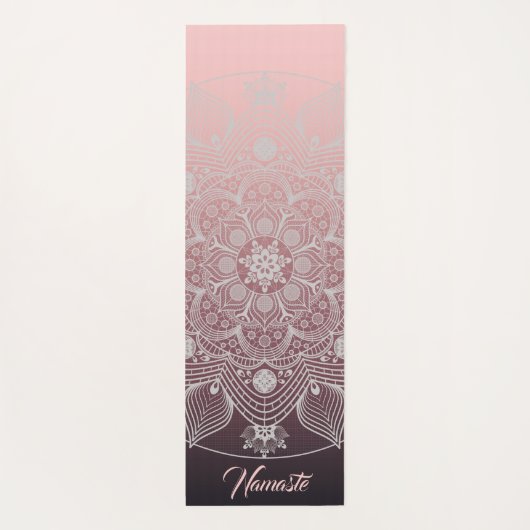 Blume, Blätter, Mandala, Weiße Spitzen, rosa Yogamatte (Rückseite)