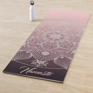 Blume, Blätter, Mandala, Weiße Spitzen, rosa Yogamatte