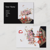 BLUME, BLÄTTER MONOGRAM Pink Black Visitenkarte (Vorne/Hinten)