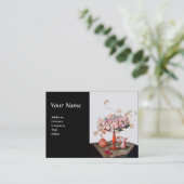 BLUME, BLÄTTER MONOGRAM Pink Black Visitenkarte (Stehend Vorderseite)