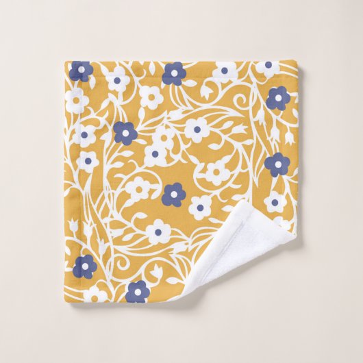 Blume, Blätter, Reben, abstrakt, ocker, weiß Badhandtuch Set (Waschlappen)