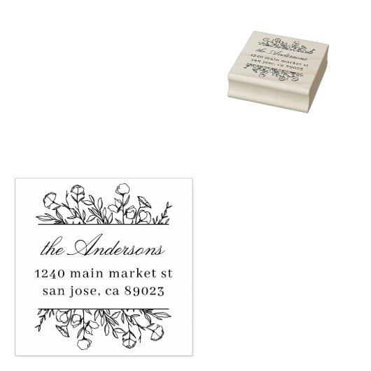 Blume Blätter Rücksendeadresse von Familiennamen Gummistempel (Stempel)