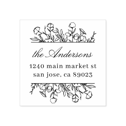 Blume Blätter Rücksendeadresse von Familiennamen Gummistempel (Prägung)