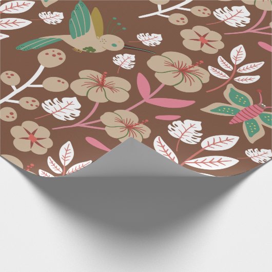 Blume, Blätter, Schmetterlinge, nahtlos, ohne Blum Geschenkpapier (Ecke)