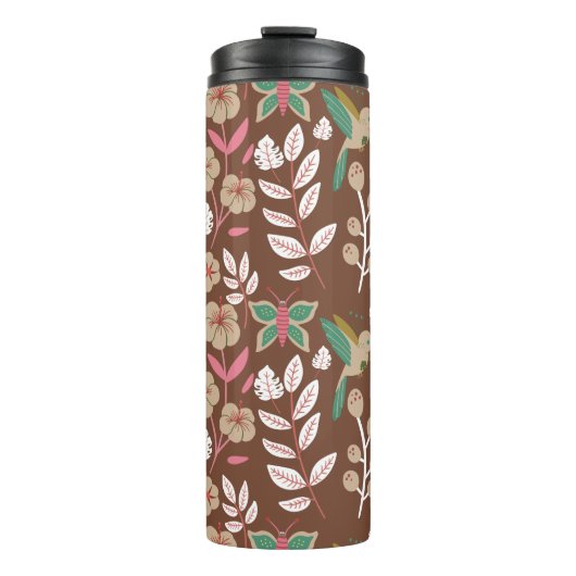 Blume, Blätter, Schmetterlinge, nahtlos, ohne Blum Thermosbecher (Vorderseite)