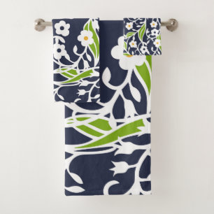 Blume, Blätter, Weinreben, blau, weiß, grün Badhandtuch Set