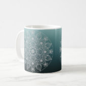 Blume, Blätter, Weiße Spitzen Flora Mandala auf Aq Kaffeetasse (Vorderseite Links)