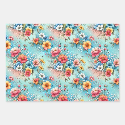 Blume Blau 3 Geschenkpapier Set (Vorderseite 2)