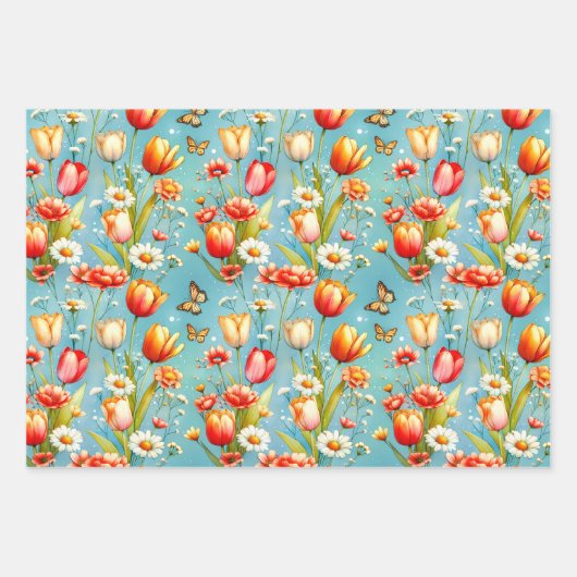 Blume Blau 3 Geschenkpapier Set (Vorderseite)