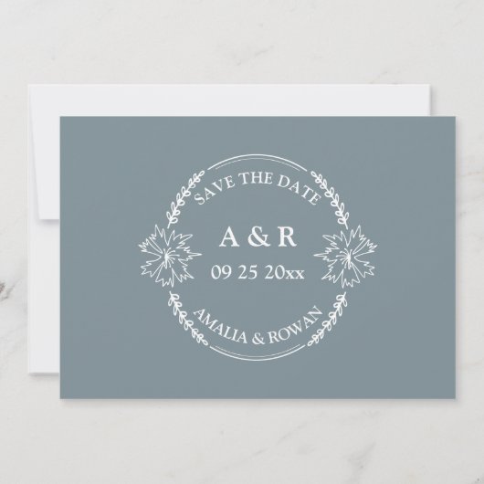 Blume Blau-Grau Save the Date (Rückseite)
