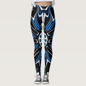 Blume Blau, Schwarz und Weiß Estlands Art Leggings (Vorderseite)