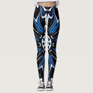 Blume Blau, Schwarz und Weiß Estlands Art Leggings