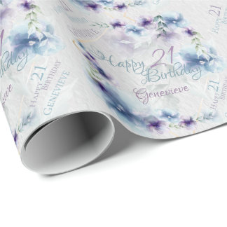 Blume Blau und Violett Name und Alter Geschenkpapier