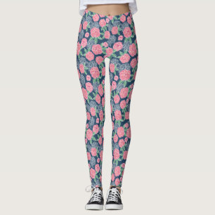 Blume blau, weiß und rosa leggings