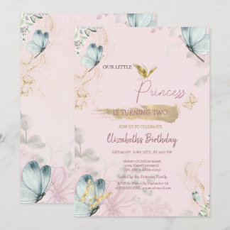 Blume Blaue Schmetterlinge Rosa Geburtstag Einladung