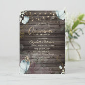 Blume Blauer Schmetterling Holz Einladung (Stehend Vorderseite)