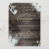 Blume Blauer Schmetterling Holz Einladung (Vorne/Hinten)