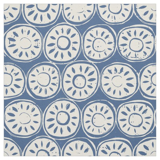 Blume blockiert Elfenbeinblau Stoff (Muster)