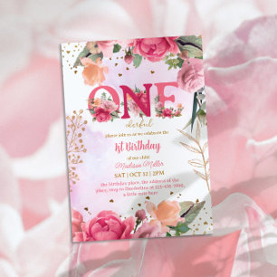 Blume Bloom Baby Girl 1. Geburtstag Party Einladung