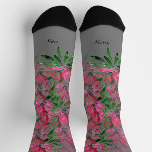 Blume Bloom Boho Couple Wasserfarbe Mit Monogramm Socken