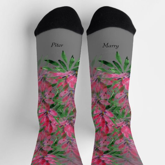Blume Bloom Boho Couple Wasserfarbe Mit Monogramm Socken (Oben)