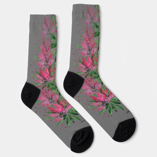 Blume Bloom Boho Couple Wasserfarbe Mit Monogramm Socken (Rechts)