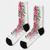 Blume Bloom Boho Wasserfarbe Mit Monogramm Socken (Linkes Detail)