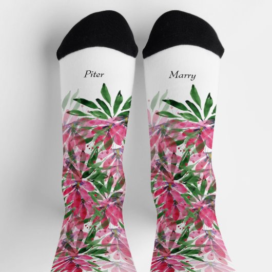 Blume Bloom Boho Wasserfarbe Mit Monogramm Socken (Oben)