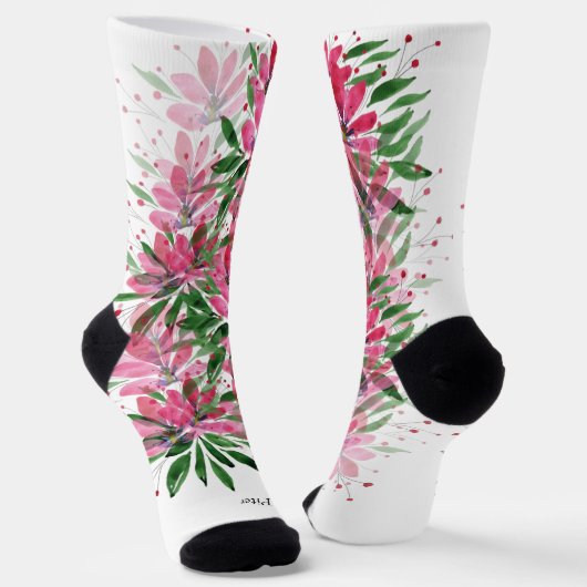 Blume Bloom Boho Wasserfarbe Mit Monogramm Socken (Gewinkelt)