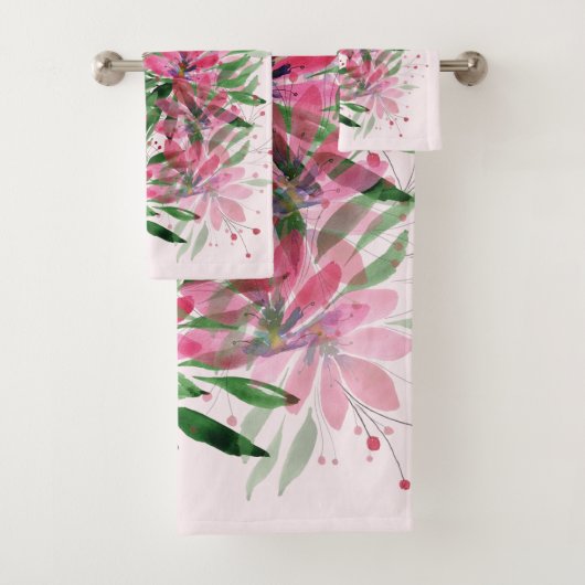 Blume Bloom Original Kunstwerk Aquarell Badhandtuch Set (Insitu)