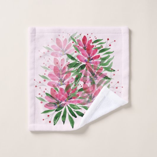Blume Bloom Original Kunstwerk Aquarell Badhandtuch Set (Waschlappen)