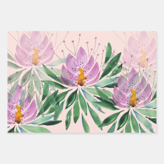 Blume Bloom Violet Wasserfarbe Mit Monogramm Geschenkpapier Set (Vorderseite 3)