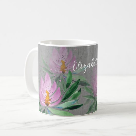 Blume Bloom Violet Wasserfarbe Mit Monogramm Kaffeetasse (Vorderseite Links)