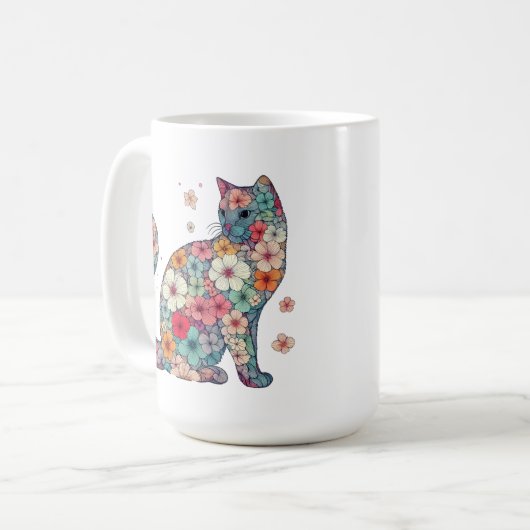 Blume Blossom Katze, Blume und Katze, Blume, Katze Kaffeetasse (Vorderseite Links)