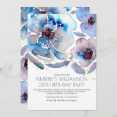 Blume Blue Boho Geburtstagsparty Einladung (Vorne/Hinten)