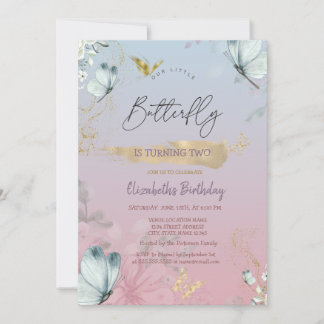 Blume Blue Butterflies Ombre Geburtstag Einladung