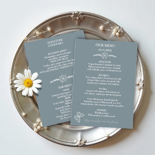 Blume Blue Gray Wedding Menükarte
