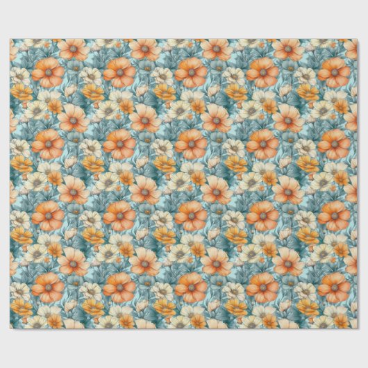 Blume Blue Orange Geschenkpapier (Flach)