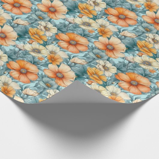 Blume Blue Orange Geschenkpapier (Ecke)