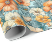 Blume Blue Orange Geschenkpapier (Rolleneckpunkt)