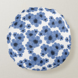 Blume Blue Round Pillow Rundes Kissen