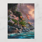 Blume blühen bei Sonnenuntergang Postkarte (Vorderseite)