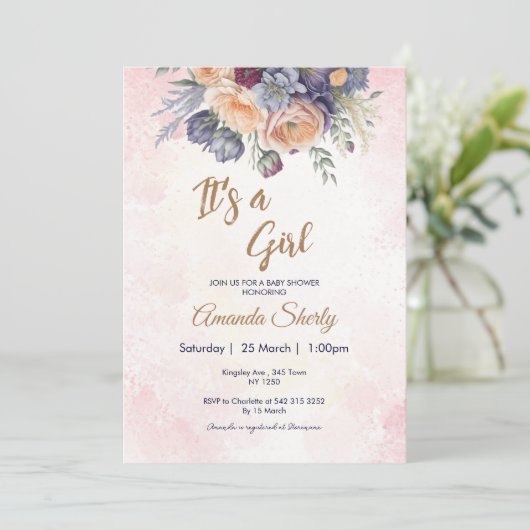 Blume blühen Es ist eine Mädchendusche Einladung (Stehend Vorderseite)