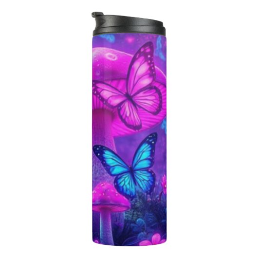 Blume blühen Fairycore-Muster rosa und Lila Thermosbecher (Nach rechts gedreht)